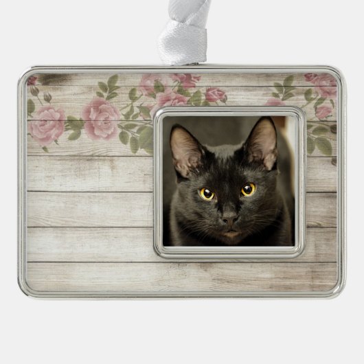 Zwarte Kat Verzilverd Omlijst Ornament (Voorkant)