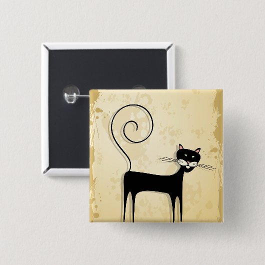 Zwarte kat vierkante button 5,1 cm (Voorkant /achterkant)