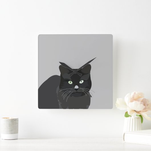 Zwarte kat vierkante klok (Huis)