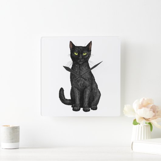 Zwarte kat vierkante klok (Huis)