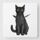 Zwarte kat vierkante klok (Voorkant)