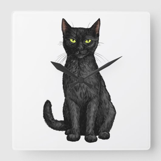 Zwarte kat vierkante klok (Voorkant)