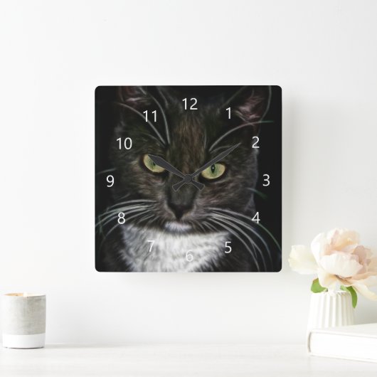 Zwarte kat vierkante klok (Huis)