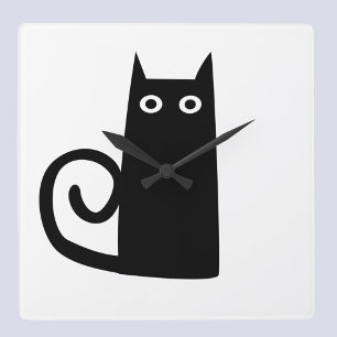 Zwarte Kat Vierkante Klok