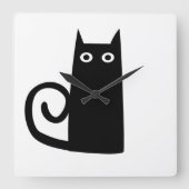 Zwarte Kat Vierkante Klok (Voorkant)