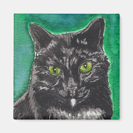 Zwarte kat vierkante magneet (Voorkant)