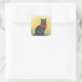 Zwarte kat vierkante sticker (Tas)