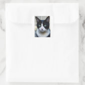 Zwarte kat vierkante sticker (Tas)