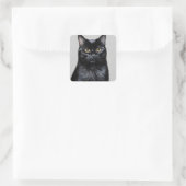 Zwarte kat vierkante sticker (Tas)