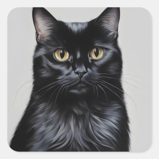 Zwarte kat vierkante sticker (Voorkant)