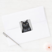Zwarte kat vierkante sticker (Envelop)