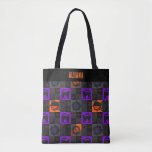 Zwarte Kat Vierkanten Halloween Tote Bag