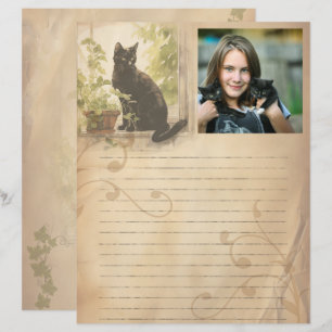 Zwarte Kat Vintage Foto Sjabloon Scrapbook Papier Briefhoofd