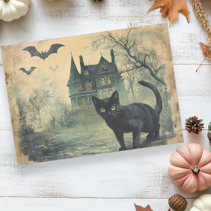 Zwarte Kat Vintage Halloween Decoupage Tissuepapier