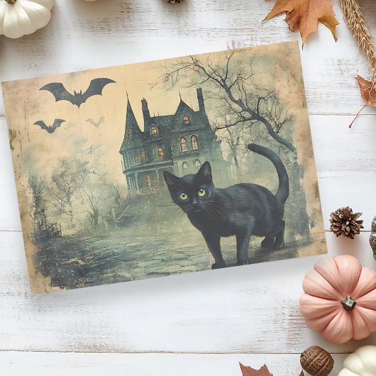 Zwarte Kat Vintage Halloween Decoupage Tissuepapier
