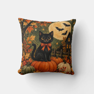Zwarte Kat Vintage Pompoen Halloween Herfst Decora Kussen