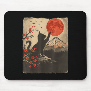 Zwarte Kat Vintage Retro Japan Kunst Japans Thema  Muismat