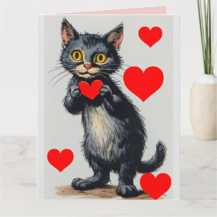 ZWARTE KAT VINTAGE VALENTIJN DAG Kaart
