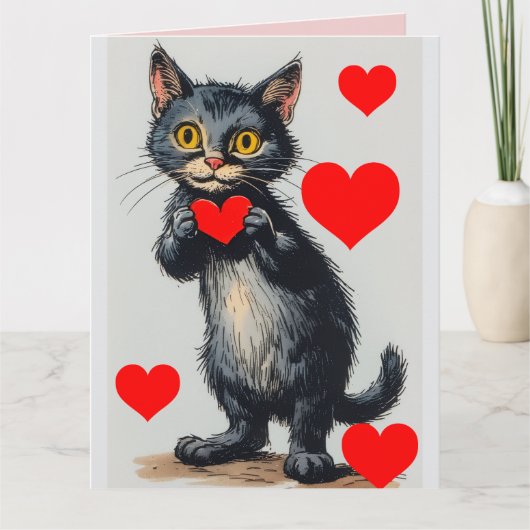 ZWARTE KAT VINTAGE VALENTIJN DAG Kaart (Voorkant)