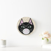 Zwarte kat visgraat beige ronde klok (Huis)