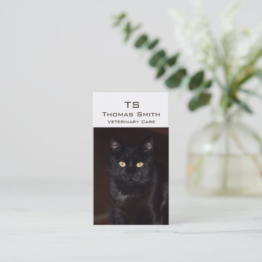 Zwarte kat visitekaartje (Staand voorkant)