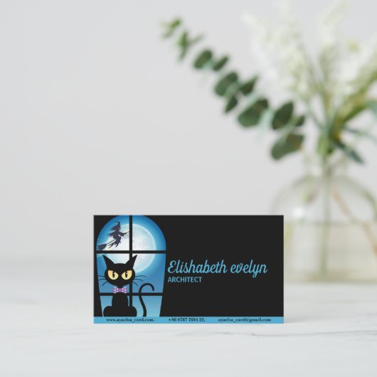 zwarte kat visitekaartje (Staand voorkant)