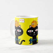 Zwarte kat Vissen Gele Mok (Voorkant links)