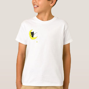 Zwarte Kat Vissen naar Ster op Maan Kinderen T-shirt