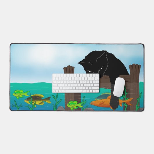 Zwarte kat vissen voor dok bureaumat (Keyboard & Muis)