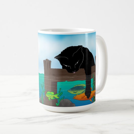 Zwarte kat Vist groot Koffiemok (Voorkant rechts)