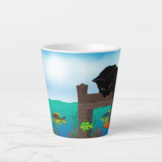 Zwarte kat Vist Latte Mok (Voorkant)