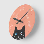 Zwarte kat & viswandklok ronde klok (Hoek)