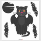 Zwarte kat, vleermuizen en maan Halloween Sticker (Vel)