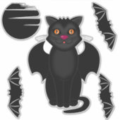 Zwarte kat, vleermuizen en maan Halloween Sticker (Voorkant)
