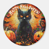Zwarte Kat Vleermuizen Pompoenen Whimsical Persoon Magneet (Voorkant)