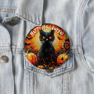 Zwarte Kat Vleermuizen Pompoenen Whimsical Persoon Ronde Button 4,0 Cm