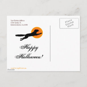 Zwarte Kat Vliegschool Happy Halloween Ansichtkaar Briefkaart