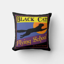 Zwarte Kat Vliegschool Retro Kussen