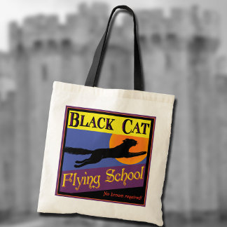 Zwarte Kat Vliegschool Vintage Halloween Boodschap Tote Bag