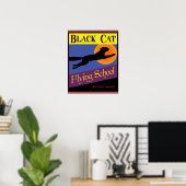 Zwarte Kat Vliegschool Vintage Halloween Poster (Thuiskantoor)