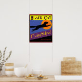Zwarte Kat Vliegschool Vintage Halloween Poster (Keuken)
