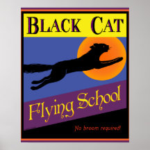 Zwarte Kat Vliegschool Vintage Halloween Poster