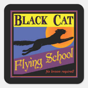 Zwarte Kat Vliegschool Vintage Halloween Sticker