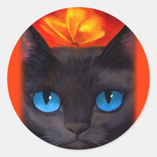 Zwarte kat vlinder schilderij kunst - Multi Ronde Sticker (Voorkant)