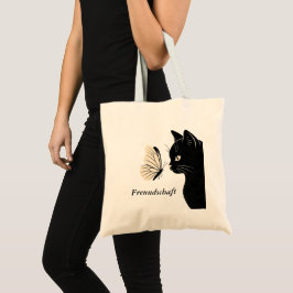 Zwarte Kat Vlinder Vriendschap Tote Bag