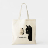 Zwarte Kat Vlinder Vriendschap Tote Bag (Achterkant)