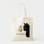 Zwarte Kat Vlinder Vriendschap Tote Bag (Voorkant)