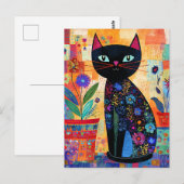 Zwarte Kat Volkskunst Briefkaart (Voorkant / Achterkant)