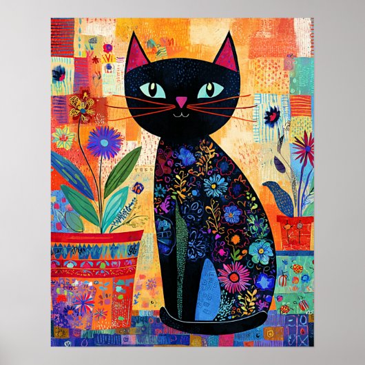 Zwarte Kat, Volkskunst Poster (Voorkant)