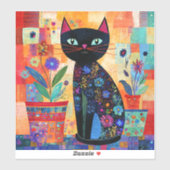 Zwarte Kat Volkskunst Sticker (Vel)